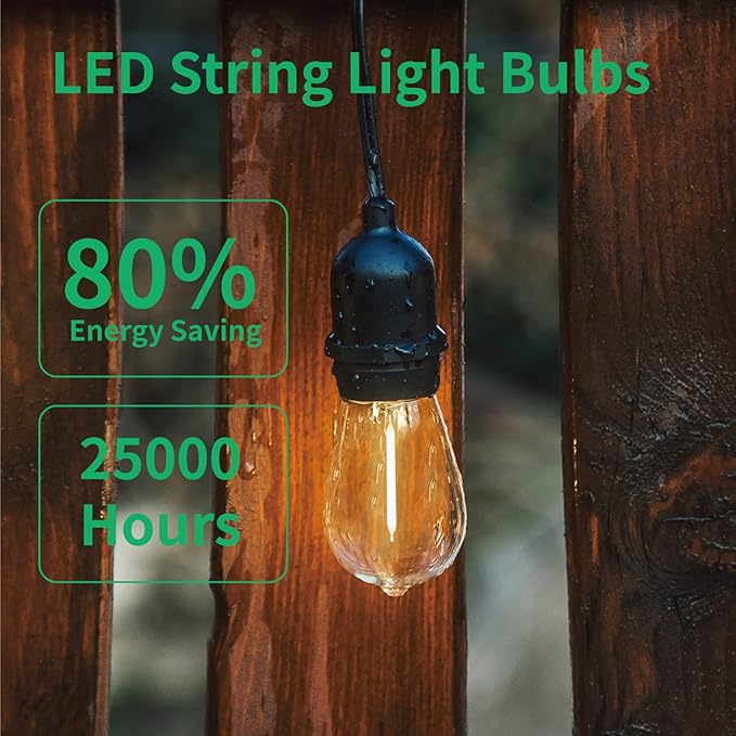 Meconard 30 Pack S14 Edison String Light Bulbs, 1 Watt Replacement Bulbs for Outdoor String Lights, Low Wattage Shatterproof LED Filament Patio Bulbs, E26 Medium Base, 2200K Warm White, Non-Dimmable