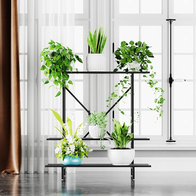 Zhongma 3 Tier Plant Stand Space-Saving Heavy Duty Plant Holder for Balcony, Home, Garden ,Metal Sturdy Plant Stand for Indoor and Outdoor