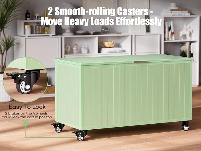 135 Gallon Outdoor Storage Box with Swivel Wheels, Waterproof Aluminum & Polylumber Deck Box, Patio Storage Box with Lid for Patio Furniture, Garden Tools, Outdoor Cushion