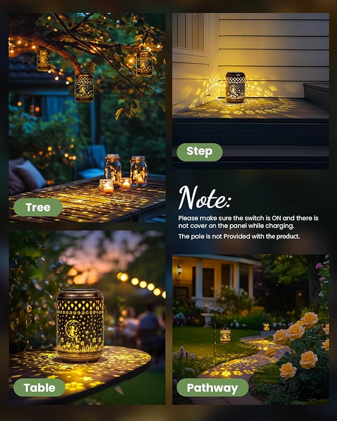 Solar Lanterns Outdoor Hanging Waterproof,Fairy Garden Decor Gifts for Women Mom, Solar Lights Metal Fall Decoration Outside for Yard, Patio,Garden,Backyard,Porch