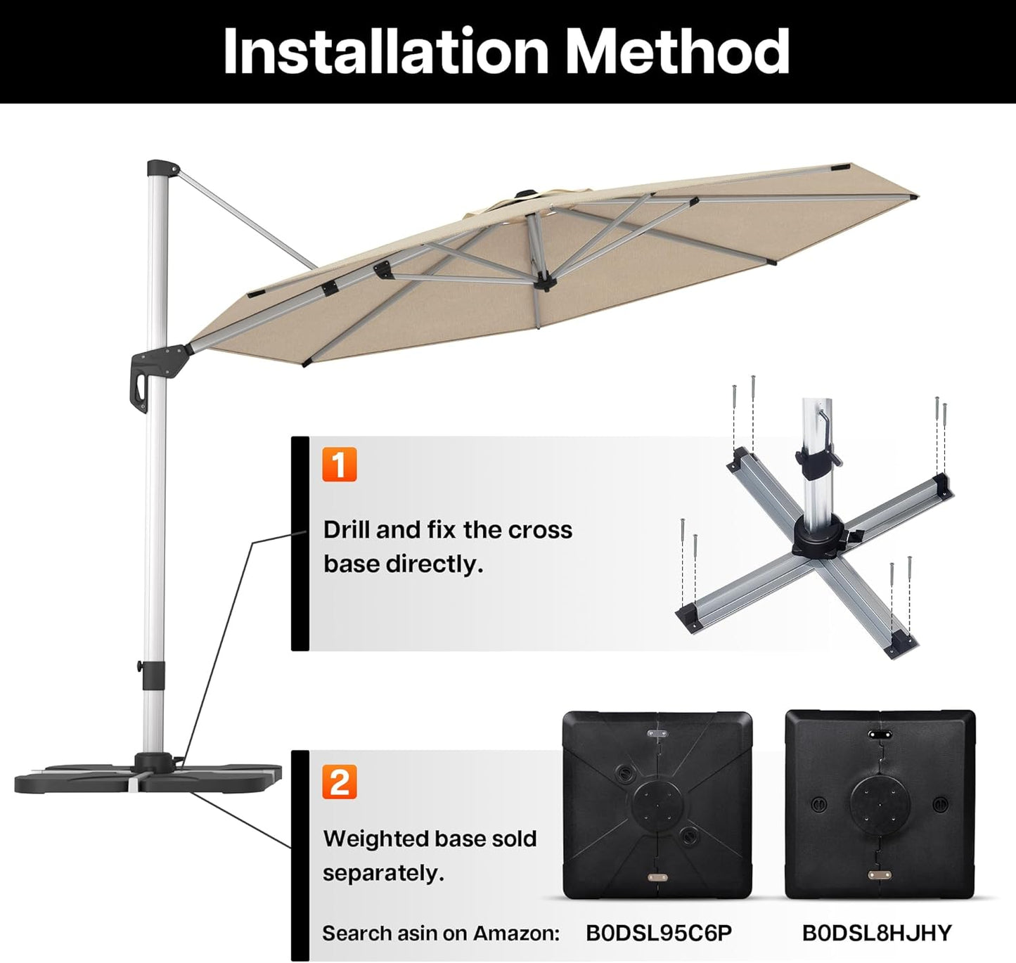 Patio Umbrella, 11FT Outdoor Cantilever Umbrella with 360-degree Rotation for Garden, Deck, Backyard, Pool and Beach, Beige