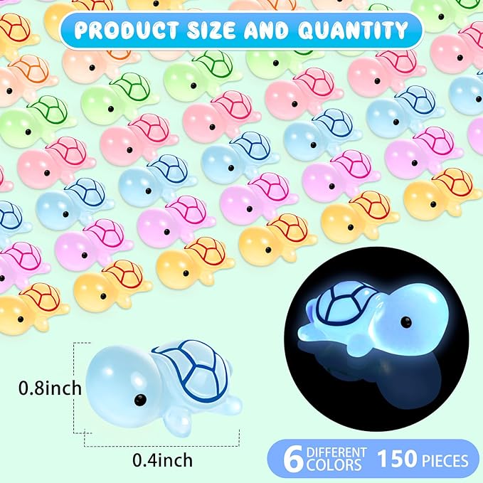 102PCS Luminous Mini Resin Turtles Sea Turtles Figurines Glow in The Dark, Cute Tiny Turtles Bulk for Cake Toppers Ocean Animal Theme Decor Garden Micro Landscape DIY Hidden Game (6 Colors)