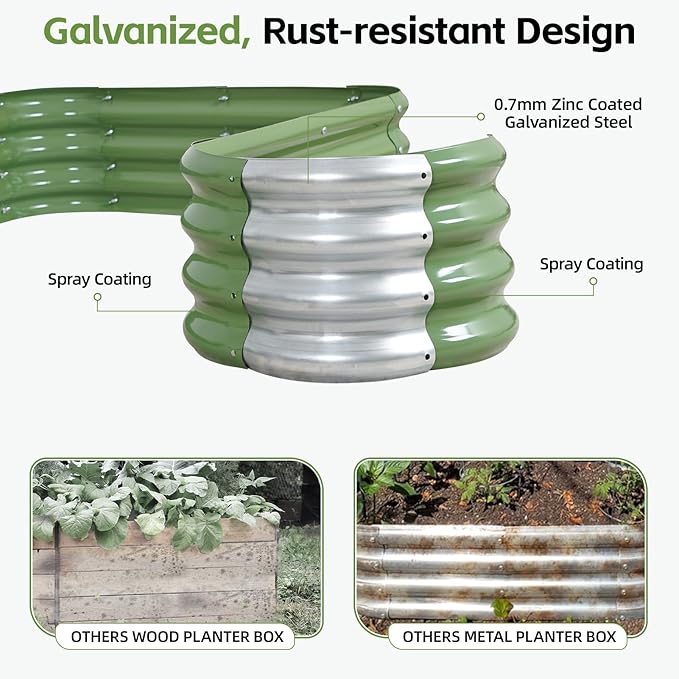 4-in-1 Modular Raised Garden Bed Kit - Adjustable Sizes (5x3x1ft, 4x4x1ft, 6x2x1ft, 7x1x1ft) - Heavy Duty Galvanized Steel Planter Box with Bracing Rods & Gloves for Vegetables, Fruits
