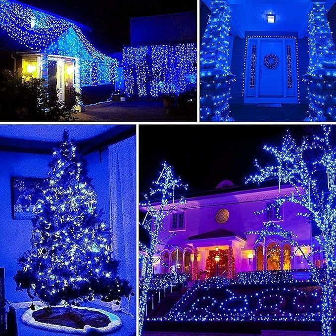 YEGUO 4 Pack Blue Solar Fairy Lights Outdoor Waterproof, Each 100 LED 33ft String Lights, 8 Modes Twinkle Lights