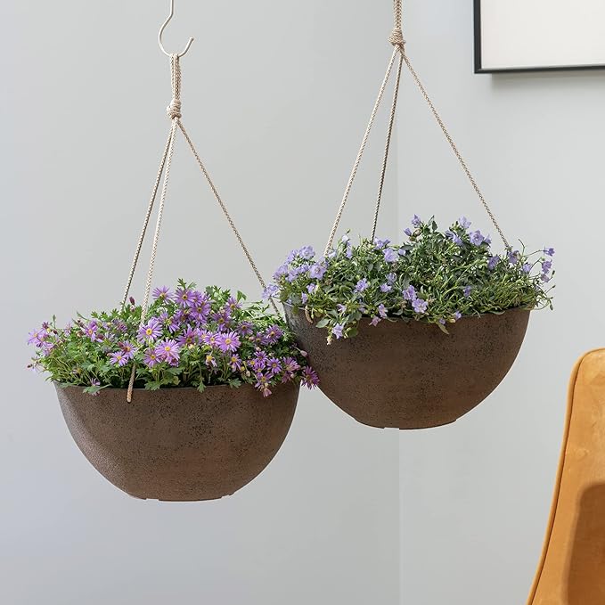 LA JOLIE MUSE Large Hanging Planters - 13 Inch Flower Pots Outdoor Indoor, Hanging Garden Planters Set of 2, New Iron Color
