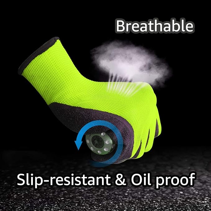 Evridwear Crinkle Latex Rubber Hand Coated Safety Work Gloves for Men Women General Multi Use Construction Warehouse Gardening Assembly Landscaping (X-Large,Green- 12Pair)