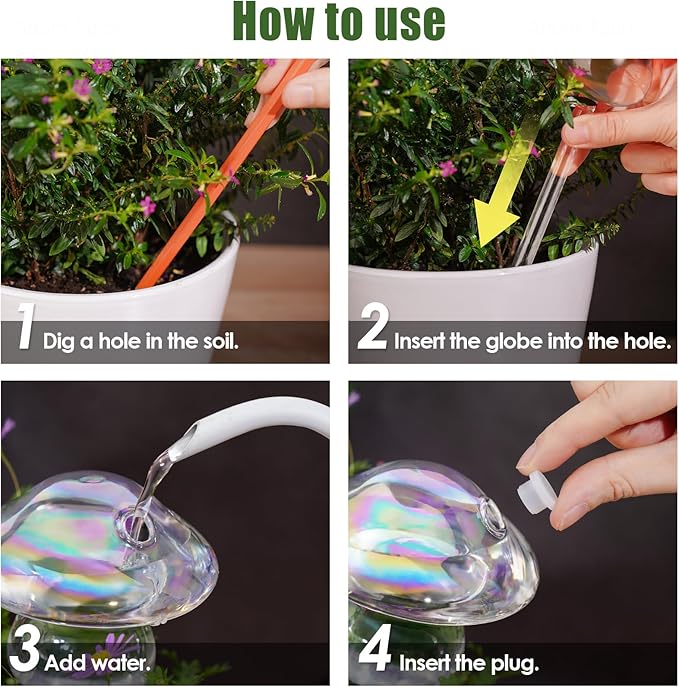 NiHome Iridescent Glass Mushroom Plant Self Watering Globes 3-Pack, Electroplated Hand-Blown Glass Automatic Plant Hydration System for up to 3 Weeks, Easy Refill Design with Adjustable Flow Rate