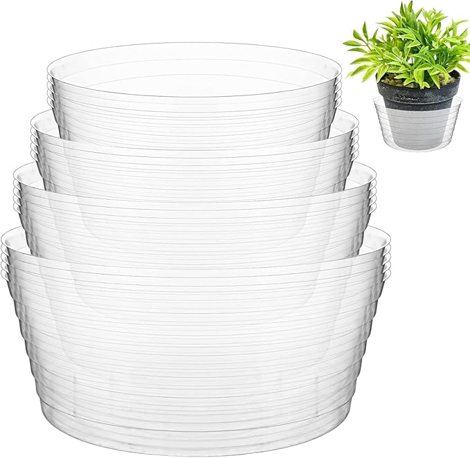 Hoolerry Plastic Plant Saucer Clear Deep Drip Tray Thickened Clear Plant Saucers Trays for Pots Deep Drip Trays for Home Garden Indoor and Outdoor Potted(20 Pcs,6, 8, 10, 12 Inch)