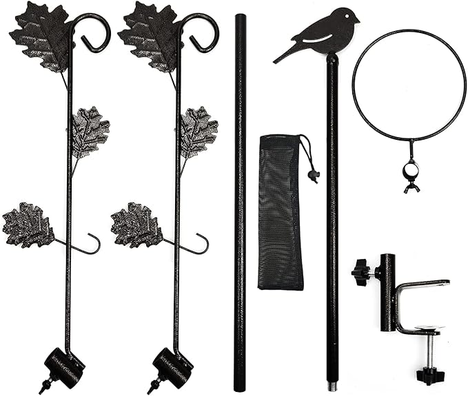 Urban Deco Deck Pole Porch Multi-Hook Bird Feeder Hooks for Deck Kit with Feeder Polyester and with 2 Adjustable Branches and Plastic Water Bowl