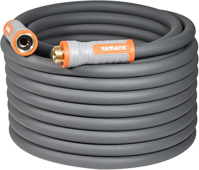 YAMATIC Heavy Duty Garden Hose 5/8 in x 50 ft with Swivel Handle, Super Flexible Water Hose, All-weather, Lightweight, Burst 600 PSI, Grey