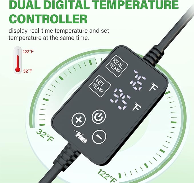 iPower Seedling Heat Mat for Plants with Dual Digital Temperature Controller, 10" x 20.75", Black