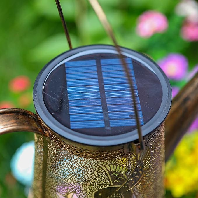 Morestar Solar Watering Can Garden Fairy Lights Outdoor Decor(Blue Lights),Decorative Solar Lights Waterproof Hanging Solar Lantern Hummingbird Gift for Mom Grandmom Birthday for Patio Yard Lawn Decor
