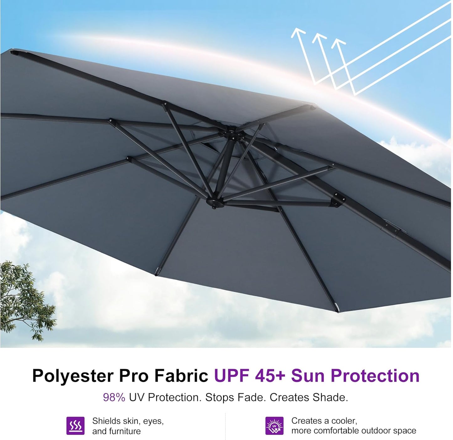PURPLE LEAF 10 Feet Patio Umbrella Outdoor Cantilever Round Umbrella Aluminum Offset Umbrella with 360-degree Rotation for Garden Deck Pool Patio Light Grey