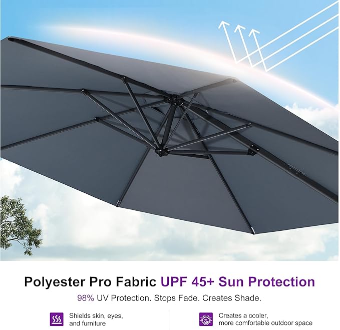 PURPLE LEAF 10 Feet Patio Umbrella with Base Outdoor Cantilever Round Umbrella Aluminum Offset Umbrella with 360-degree Rotation for Garden Deck Pool Patio Light Grey