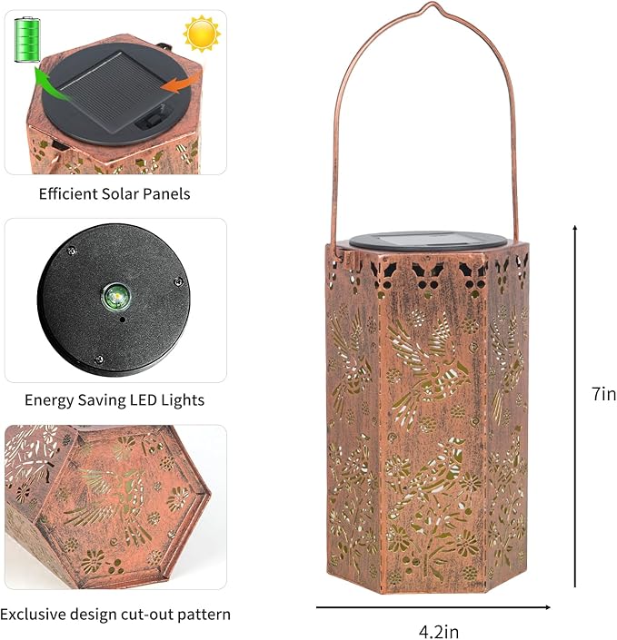 Outdoor Solar Lanterns Cardinal Bird Gift for Women/Mom/Grandma/Sister,Solar Lanterns Outdoor Waterproof Butterfly, Garden Decor,Christmas,Mother's Day,Thanksgiving Gifts,Solar Decoration for Yard