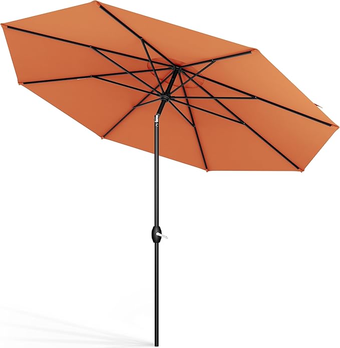 Midtown Umbrellas Sunbrella Umbrella 9 Feet Outdoor Umbrella With Canvas Tuscan Acrylic Fabric - Auto-Tilt Aluminum Frame Patio Umbrella For Backyard, Deck, Garden, Pool - Black Pole