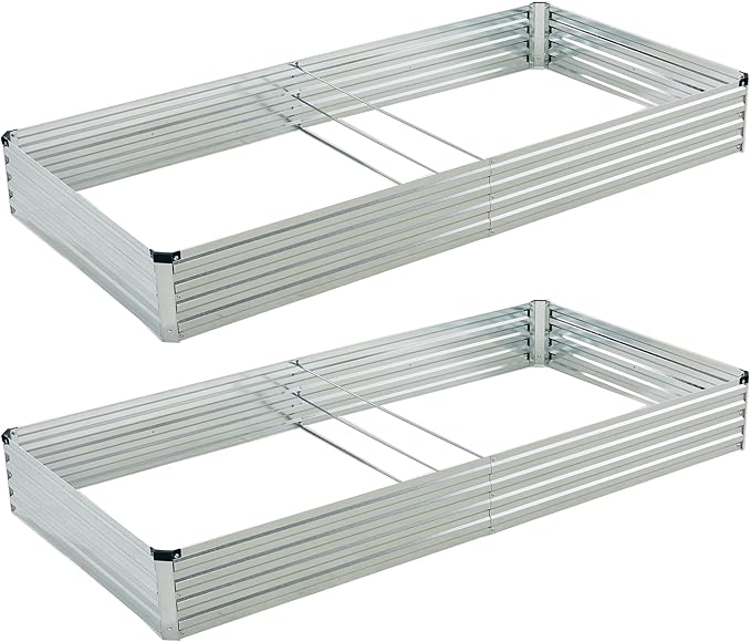 8x4x1ft(2 Pack) Galvanized Raised Garden Bed,Outdoor Planter Box Metal Patio Kit Planting Bed for Vegetables Flowers Herb,Silver