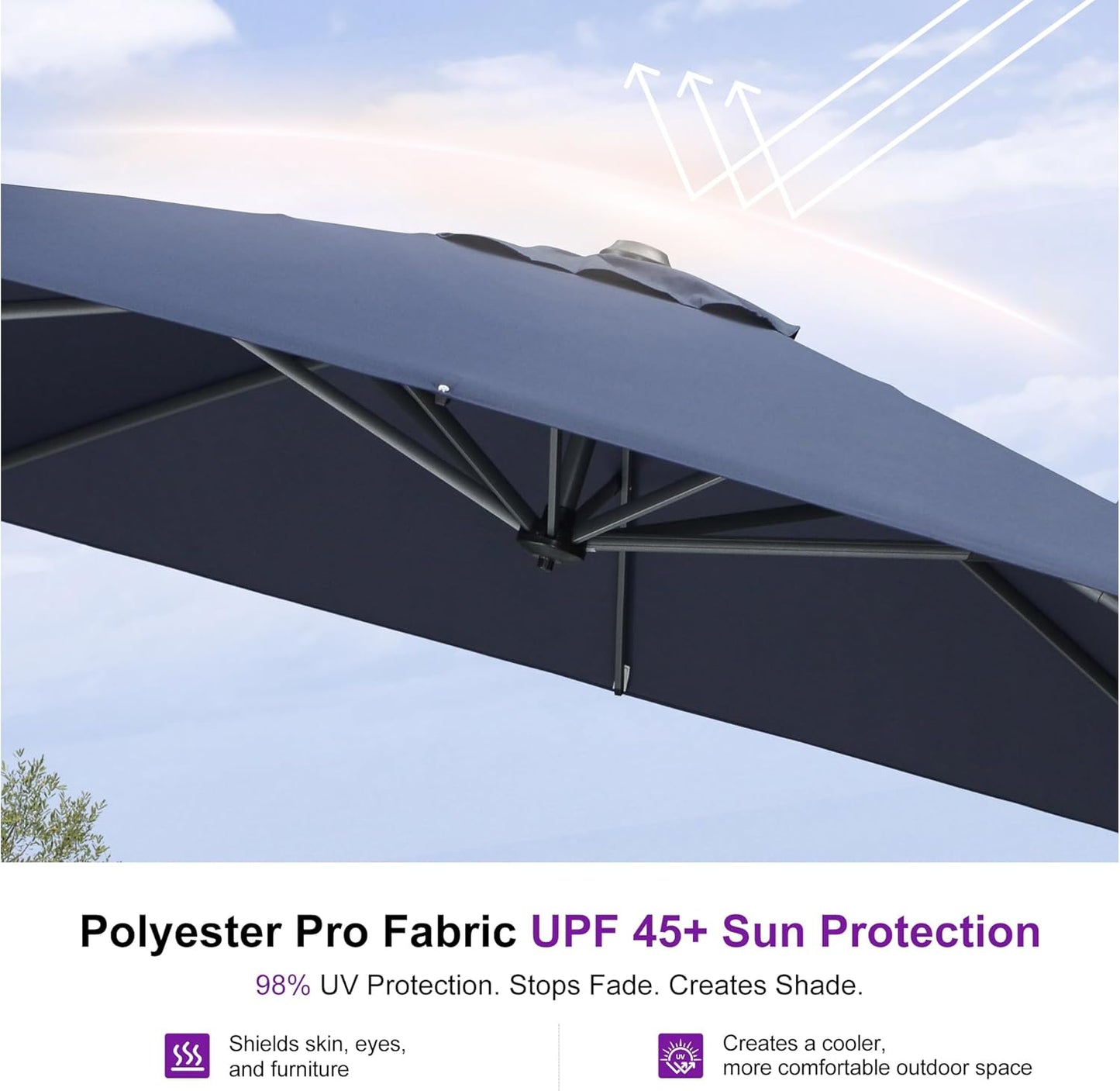 PURPLE LEAF 9 Feet Patio Umbrella Outdoor Cantilever Square Umbrella Aluminum Offset Umbrella with 360-degree Rotation for Garden Deck Pool Patio, Navy Blue