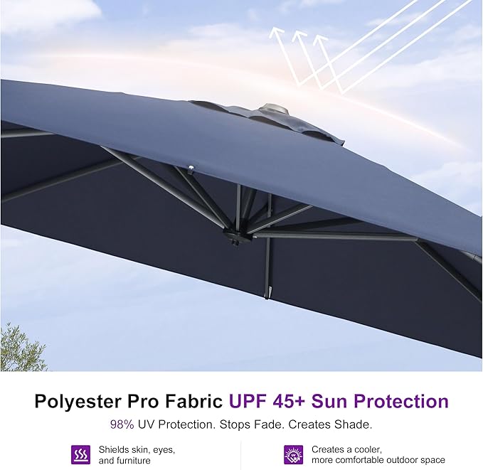 PURPLE LEAF Patio 9 Feet Cantilever Offset Umbrella with Base Outdoor Umbrella with 360-degree Rotation for Garden Deck Pool Patio Navy Blue