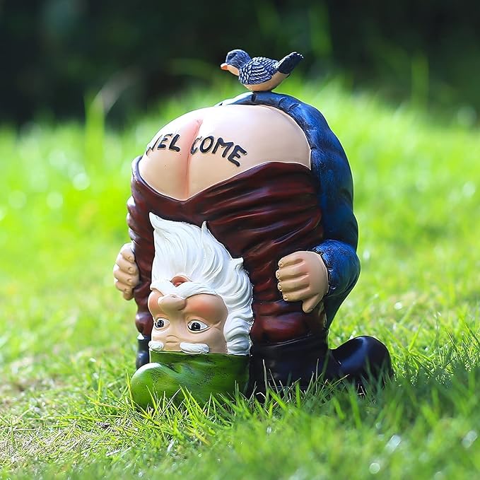 Garden Gnomes Outdoor Funny Welcome Gnomes Outdoor Statue Garden Gnome Figurine for Lawn Patio Yard Decoration Christmas Garden Gifts