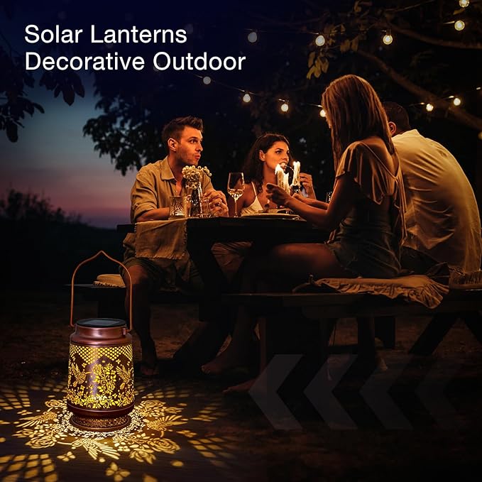 Solar Lanterns Outdoor Waterproof, Hummingbird Solar Lights Outdoor, Garden Decor Hanging Metal Lantern, Garden Lights for Yard/ Patio/Porch/Lawn, Decorative Gifts for Mom/Women