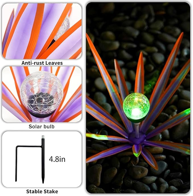 Metal Agave Plant Garden Art, 2 Pack Tequila Rustic Sculpture, Rustic Metal Agave Plants Garden Lawn Home Ornaments, for Yard Stakes, Garden Figurines, Outdoor Patio (2 PCS Purple with Light)