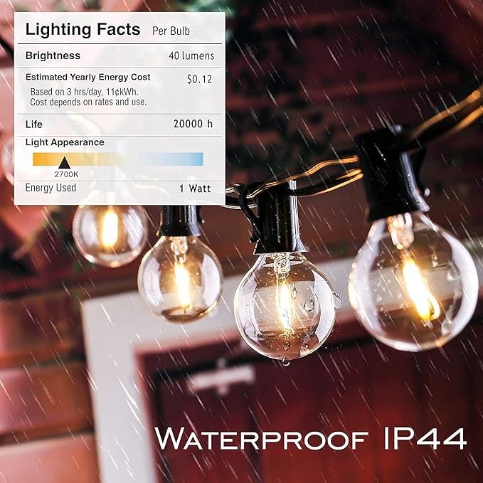 Outdoor String Lights 200FT Waterproof Globe String Lights with 104 Shatterproof G40 LED bulbs, Dimmable Connectable Patio Light String Lights for hanging Bistro Backyard Gazebo,2-Pack x 100ft