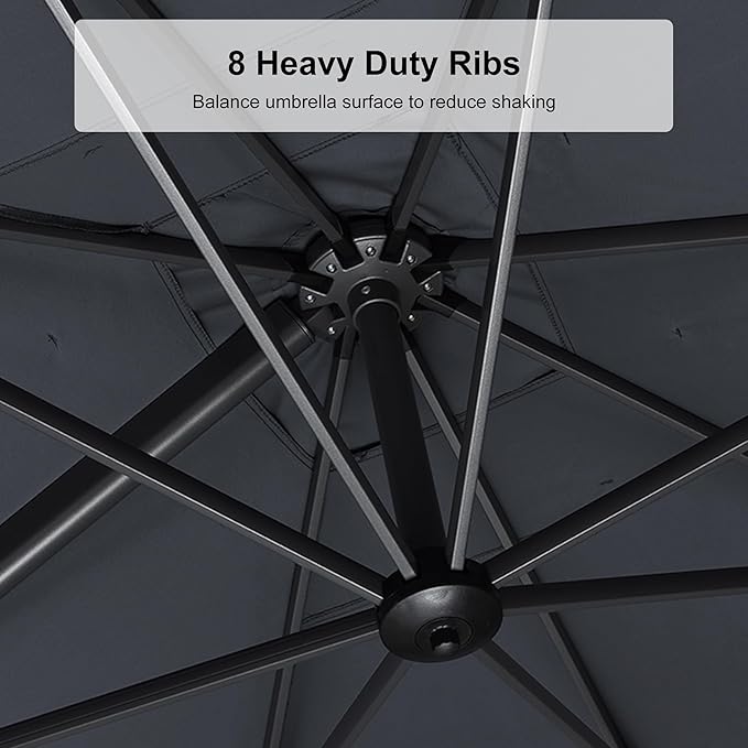 PURPLE LEAF 9' X 12' Right-left Tilt Patio Umbrella with Base Outdoor Cantilever Swivel Rectangle Umbrella Aluminum Offset Umbrella with 360-degree Rotation for Garden Deck Pool Patio Grey