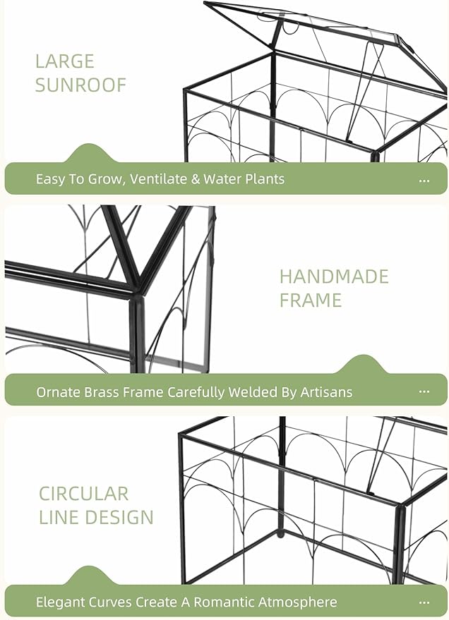 Handmade Glass Planter Terrarium with Lid, Indoor Tabletop Centerpiece Display Box Modern Decor DIY Gift Plant Terrarium Container for Succulent Cacti Air Plants Flower (Black)