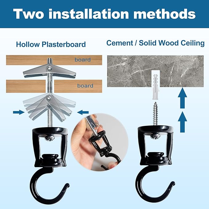 Ceiling Hooks for Hanging Plants (4 PCS Black),Heavy Duty Metal Plant Hooks, Screw in Hooks for Hanging Birdfeeders, Lamps, Planters, Outdoor Decorative Hooks up to 33 lbs