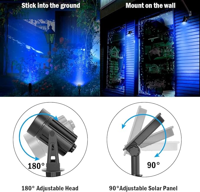 T-SUNUS 4 Pack Solar Landscape Spotlights - Blue, Waterproof IP65, 9.8ft Cable, 2000mAh Solar Panel, Auto On/Off for Garden, Driveway, Pathway, Pool Area