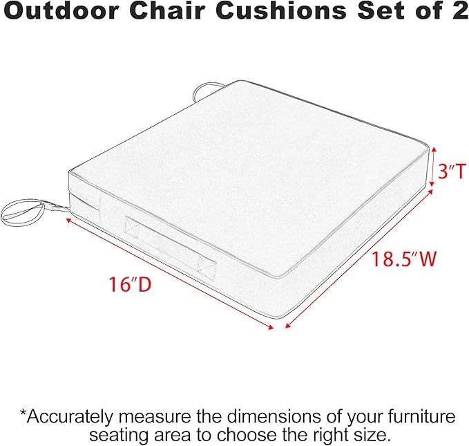 Favoyard Patio Chair Cushions 18.5 x 16 x 3 Inch Waterproof Outdoor Seat Cushions for Patio Furniture 3-Year Color Fastness Garden Sofa Couch Chair Pads with Handle & Adjustable Straps Set of 2, Grey