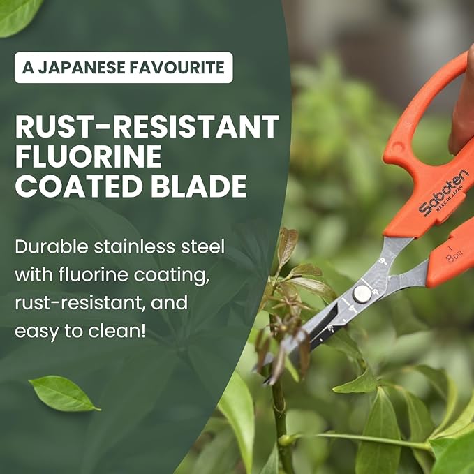 Saboten Japan 6.3" Automatic Japanese Harvesting Shears - Fine-Tipped Angled Blade, Magnetic Springless Action, Stainless Steel with Fluorine Coating, Ergonomic Grip - forest Originals, Made in Japan