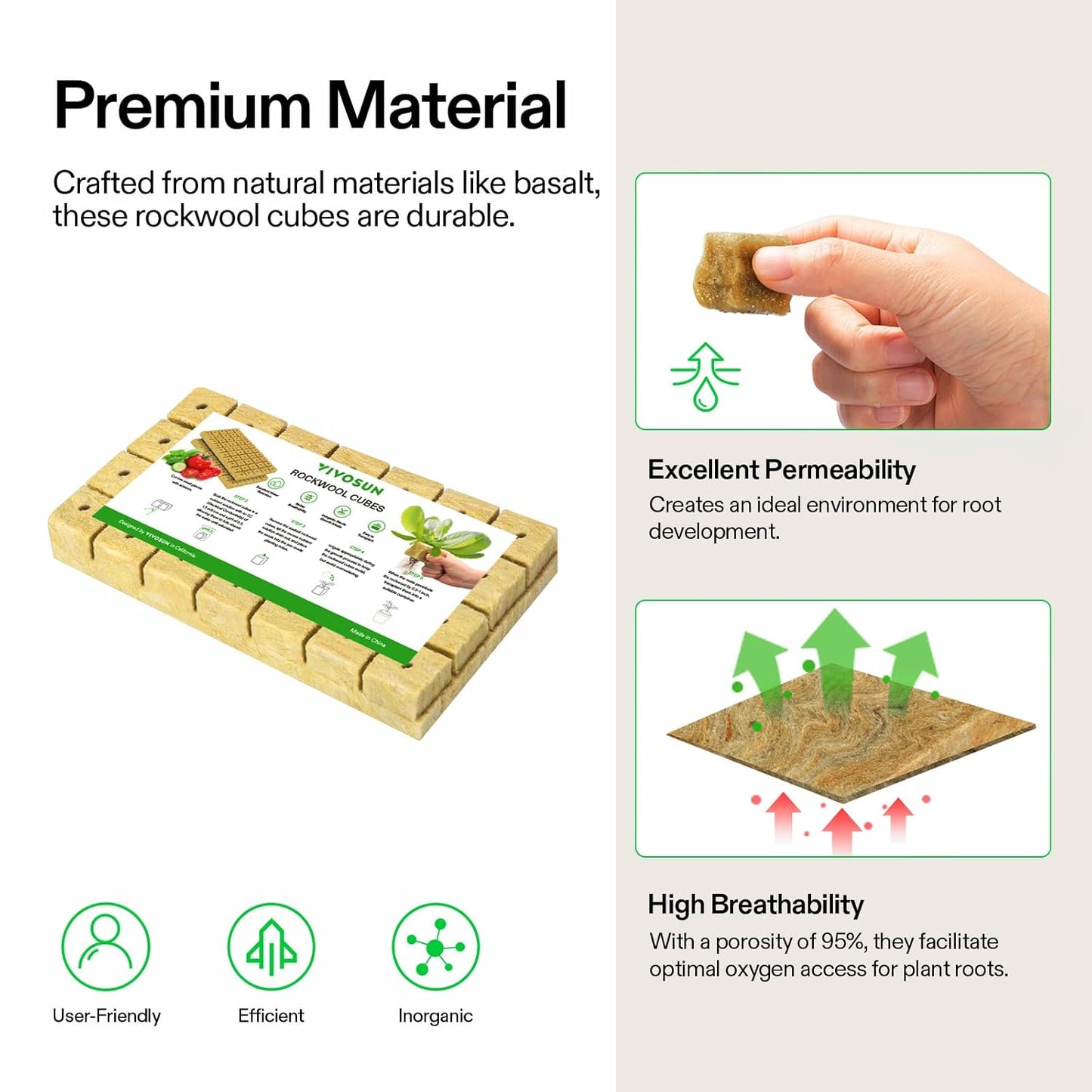 VIVOSUN 1.6 Inch Rockwool Cubes, Grow Cubes for Hydroponics, Cuttings, Cloning, Plant Propagation, Seed Startling, 8 Sheets 224 Plugs