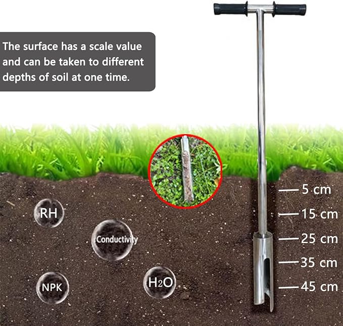 INTBUYING 40’’ Soil Sampler Probe Soil Test Probe with 8’’Sample Ejector and Foot Pedal &Rubber Handle Stainless Steel 2in Dia for Soil Sampling Lawn Garden Farm