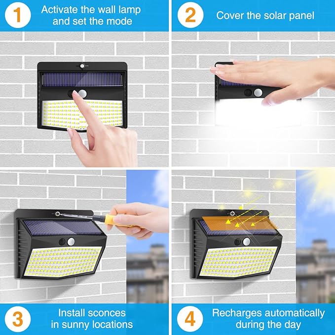 Peasur Solar Outdoor Lights, [138 LED/10 Packs] Solar Motion Sensor Security Lights with 3 Lighting Modes Solar Wall Lights Waterproof Solar Powered Lights for Garden Fence Yard Deck