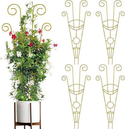 ZOUTOG Trellis for Climbing Plants Indoor 30 Inch, Houseplant Trellis for Potted Plants Metal 4Pcs for Vine Ivy Flower Support,Moon Shape,Golden