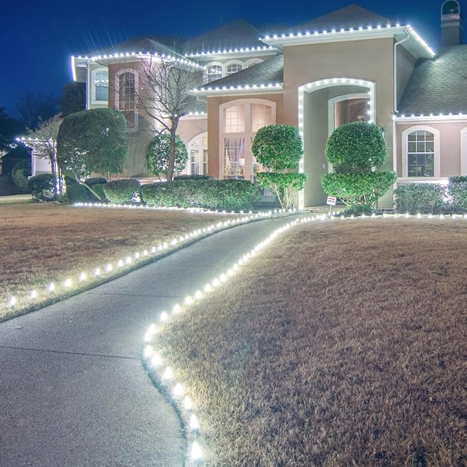 C9 Christmas Pathway Lights with Stakes,Cold White,30 Ft 20 Strawberry LED Bulbs,Connectable Shatterproof Outdoor Lights Marker for Xmas Yard Garden Path Lawn Walkway Sidewalk