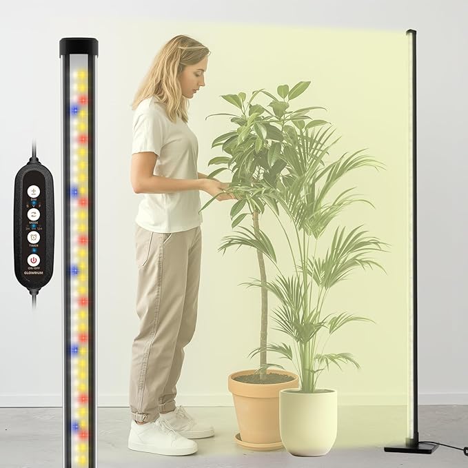 GLOWRIUM Standing Grow Light for Indoor Plants,60in Full Spectrum Vertical Plant Light,3 Light Modes,Auto-Timer,6-Level Dimmable,Suitable for Wide Area Coverage in Indoor Plants (4-Section)