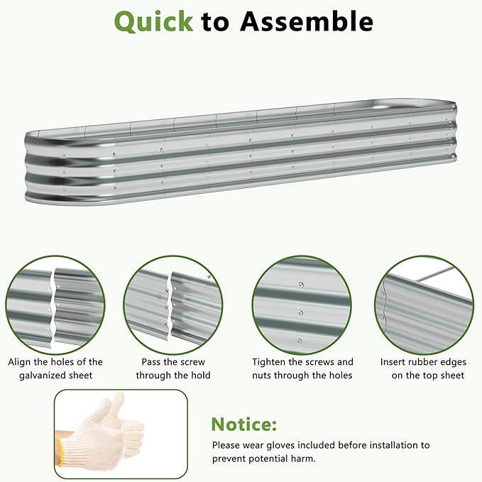 zizin Galvanized Raised Garden Bed Metal Oval Raised Garden Beds Outdoor Planter Box for Vegetables (12x2x1FT, Silver)