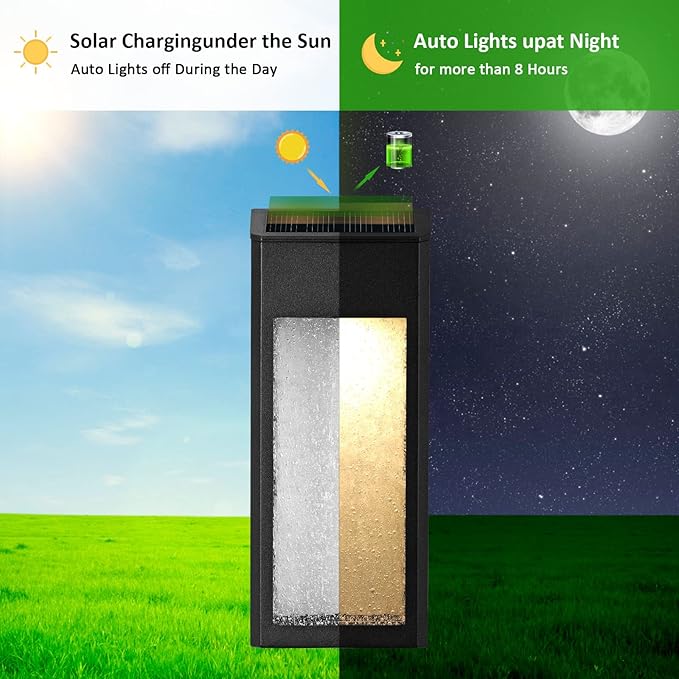 Solar Outdoor Lights, Metal Seeded Glass Auto On/Off Waterproof Solar Wall Warm/Color Changing Solar Lights for Wall Fence Patio Yard Porch Garden Decor,4 Pack