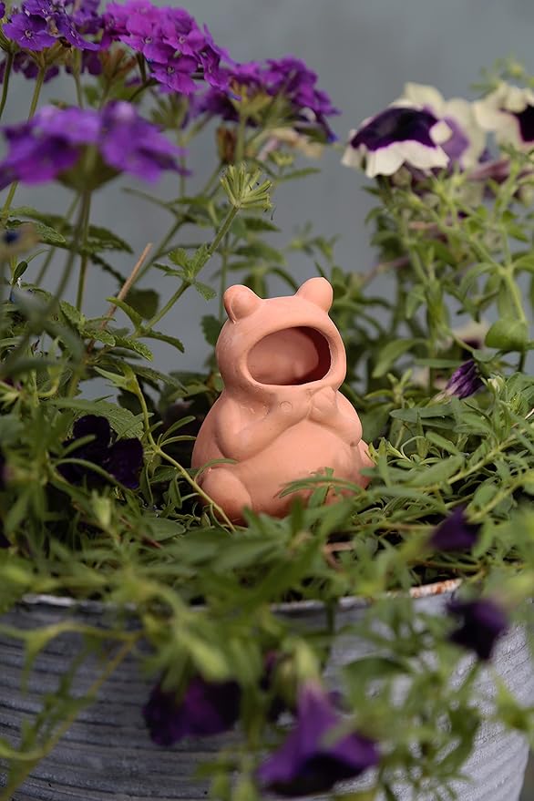 Terracotta Plant Self Watering Spikes - Set of 3 Terracotta Self Watering Bulbs, Self Watering Stakes, Self Watering Globes for Pot Plants (Frogs Plain, Large)