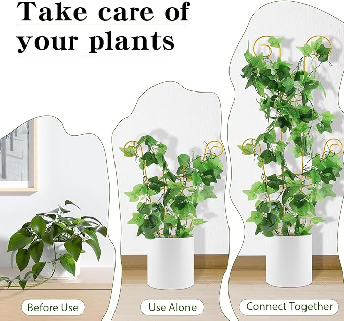 ZOUTOG Trellis for Climbing Plants Indoor 30 Inch, Houseplant Trellis for Potted Plants Metal 4Pcs for Vine Ivy Flower Support,Round Shape,Golden