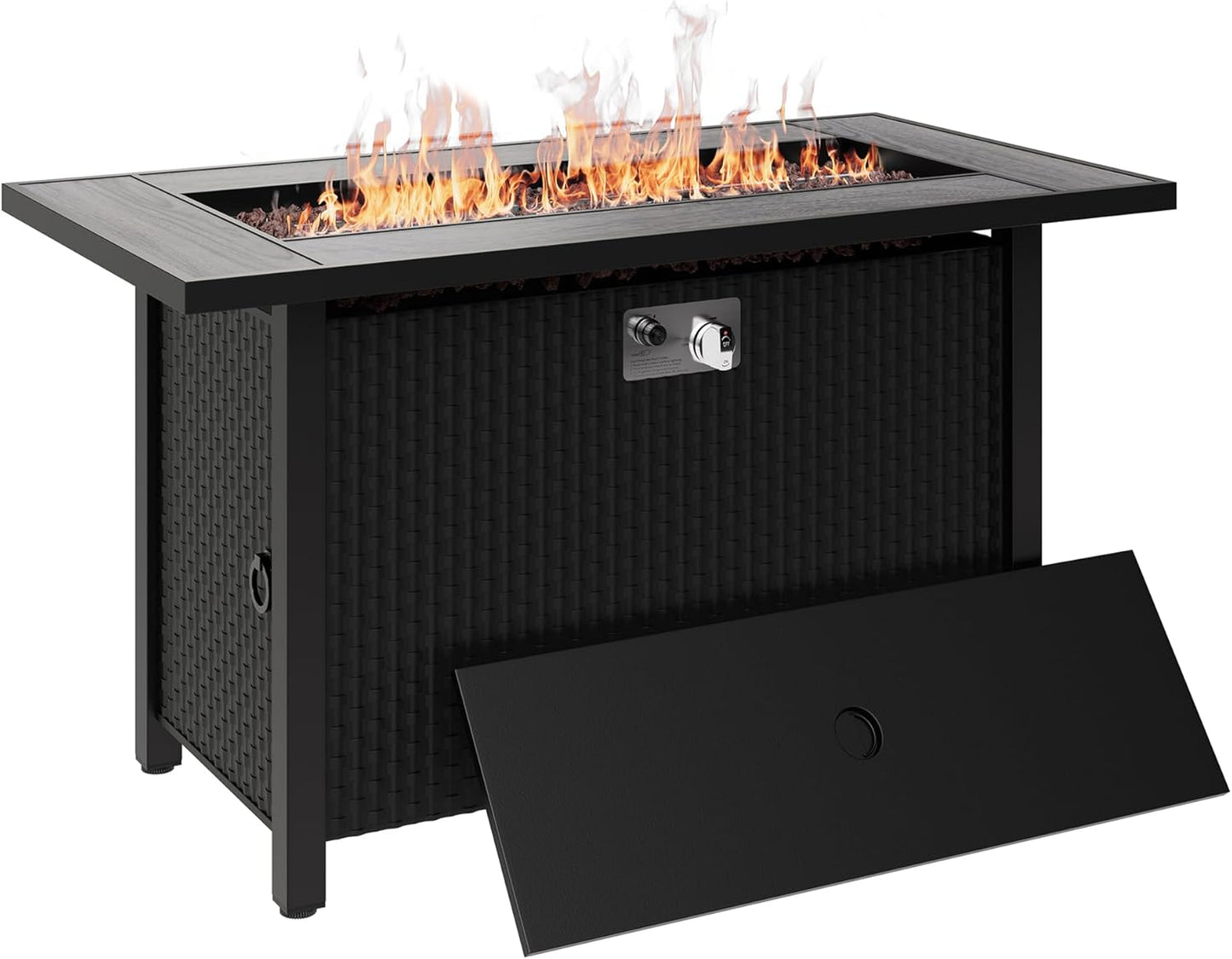 Walsunny 45 inch Outdoor Propane Fire Pit 50,000 BTU Gas Fire Pit Table with Lid, Lava Rock, Waterproof Cover, Rectangle Gas Firepit Table for Garden/Patio, CSA Certification