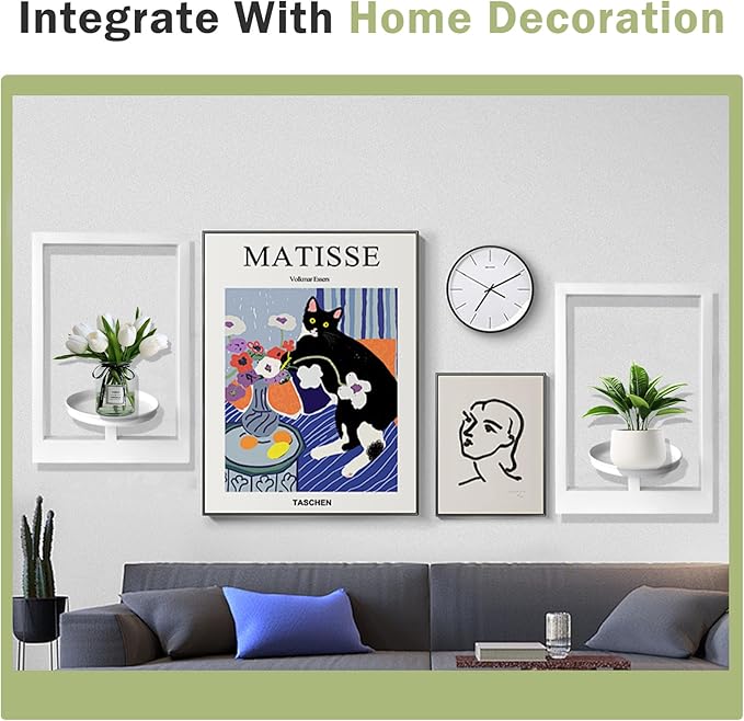 Picture Frame Plant Holder, Wall Mount Plants shelf Indoor Outdoor, Metal Hanging Planters Stand Decor, Window Planter Hanger Shelves, Modern Floating Ornament Rack Art for Home & Garden((White 2pc))