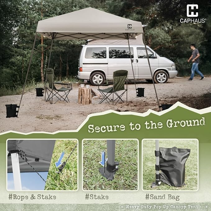 CAPHAUS One-Push Pop Up 8x8 Canopy Tent, Heavy-Duty Commercial Grade with Central Lock, Portable Instant Folding Shelter with10x10 Base, Perfect for Outdoor Beach Canopy, Blue