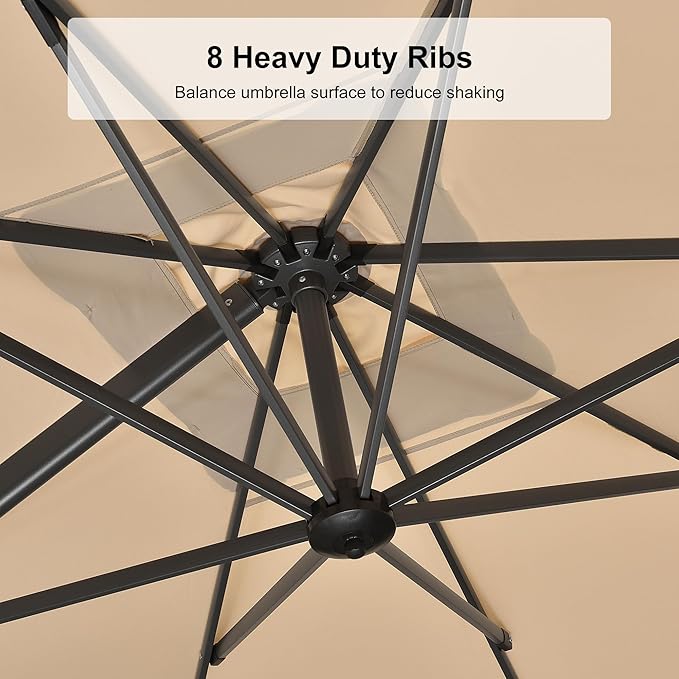 PURPLE LEAF 9.8' X 9.8' Tilting Patio Umbrella with Base Outdoor Cantilever Swivel Square Umbrella with Tilt Aluminum Offset Umbrella with 360-degree Rotation for Garden Deck Pool Patio Beige