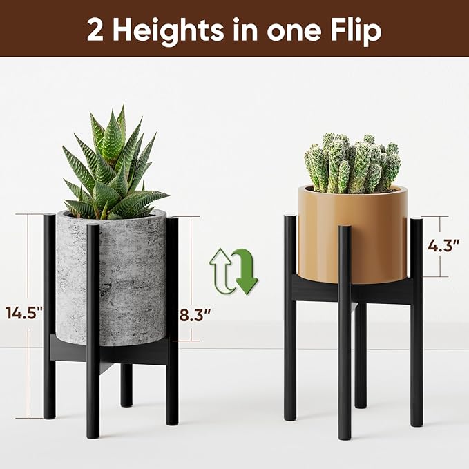 MUDEELA Adjustable Plant Stand Indoor, Bamboo Plant Stand 8 to 12 Inches, Single Floor Plant Stand for Indoor Plants, Bamboo Black Planter Stand for Indoor Plants, Pot Plant Not Included