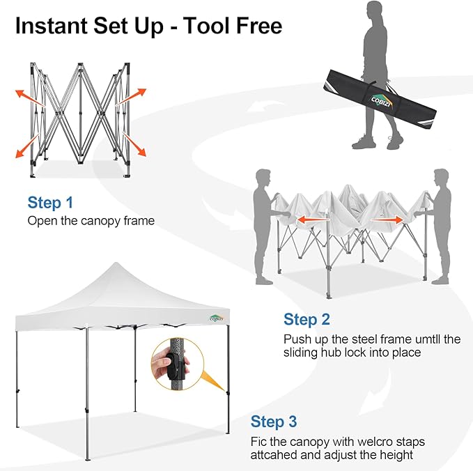 COBIZI 10x10 Pop Up Canopy Tent 10x10 Easy up Canopy, Heavy Duty Outdoor Canopy UPF 50+ All Weather Waterproof Instant Party Tents for Parties Gazebo with Handbag, White(Windproof Upgraded)
