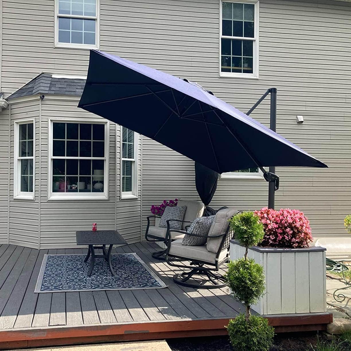 PURPLE LEAF 10 Feet Patio Umbrella Outdoor Cantilever Square Umbrella Aluminum Offset Umbrella with 360-degree Rotation for Garden Deck Pool Patio, Navy Blue